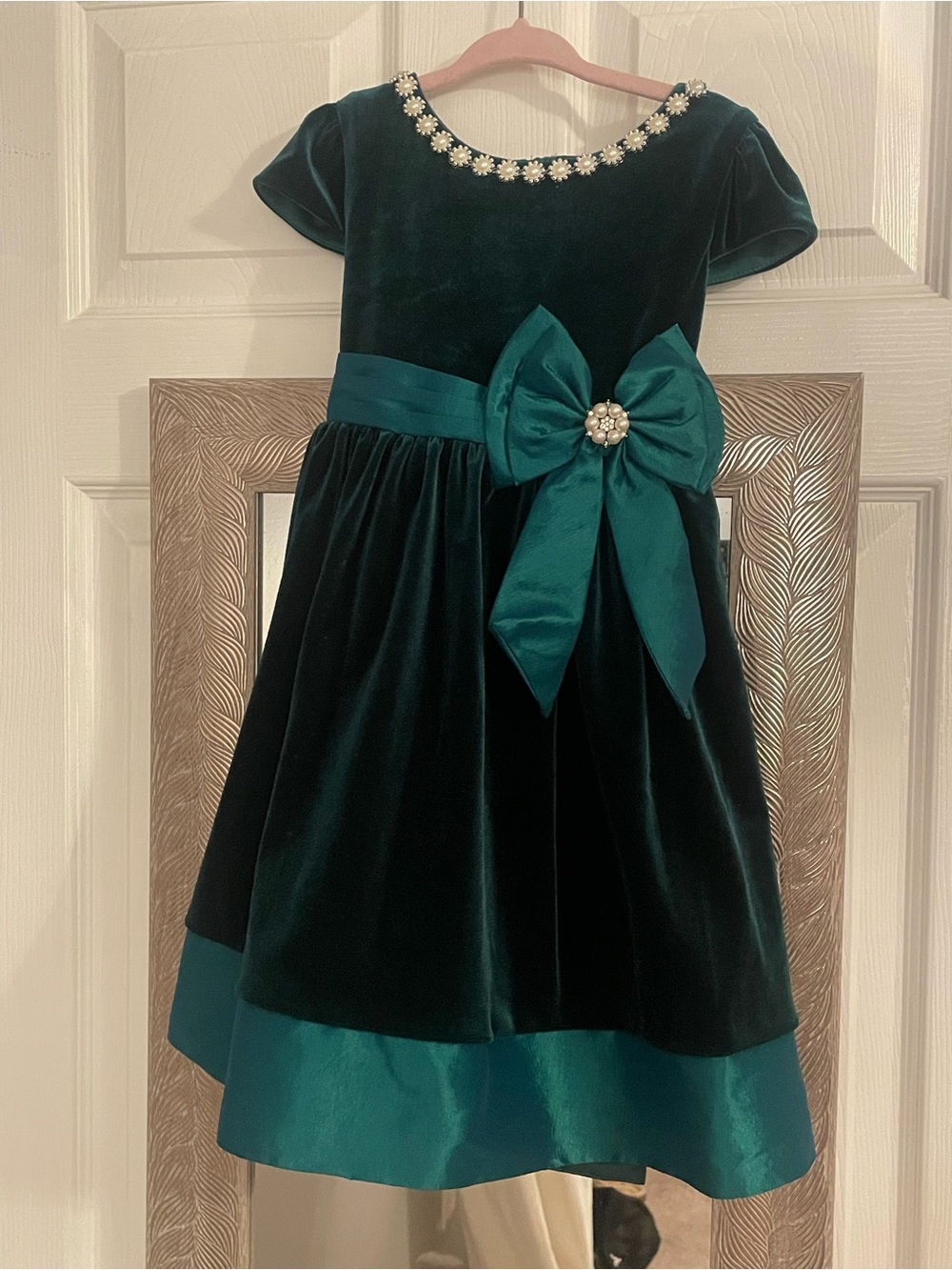 Rare Editions Teal Velvet Bow-Applique Girls' Holiday Dress